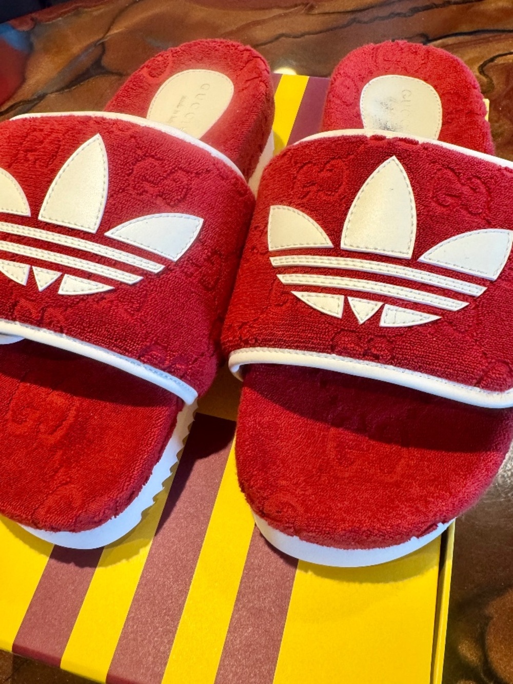 NIB. Gucci x Adidas GG Monogram Platform Sandals